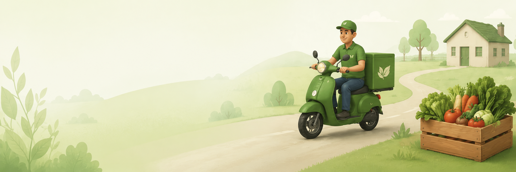 FreshHarvest rider delivering produce to a home
